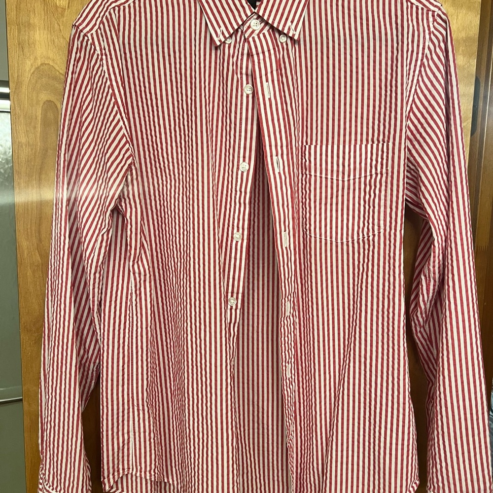 J. Crew Red and White Slim fit seersucker Shirt - Picture 2 of 7